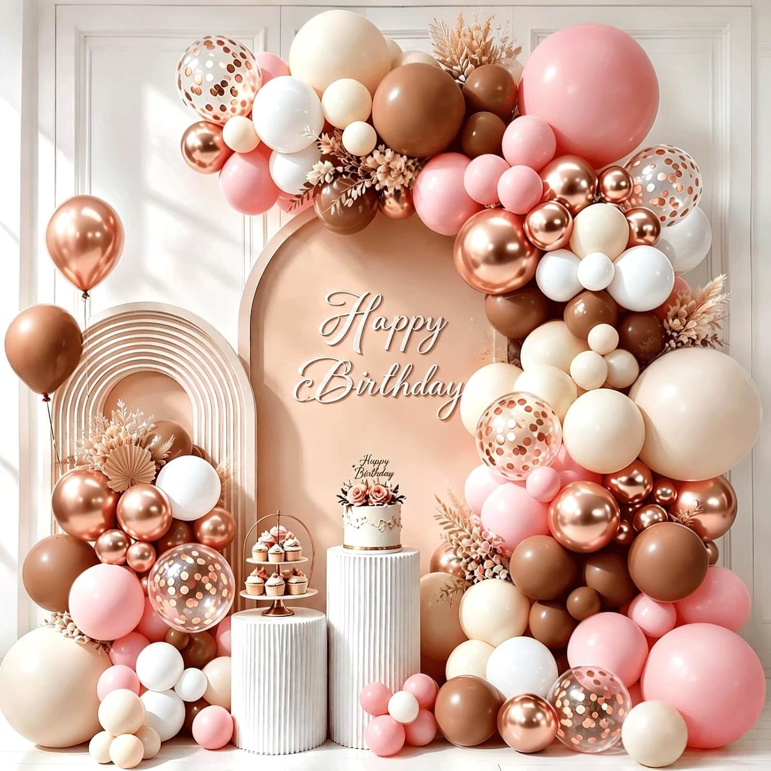 Stoffige rosé gouden ballonslingerboogset