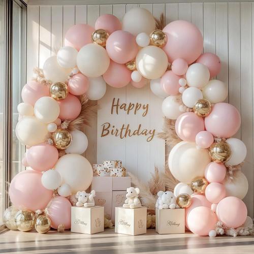 Roze Beige witte ballonboogset